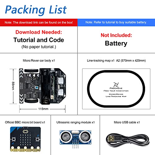 FREENOVE Micro:Rover Kit for BBC Micro:bit (V2 Included), Obstacle Avoidance, Light-tracing, Line-Tracking, Remote Control, Playing Melody, Colorful Lights, Rich Projects, Blocks and Python Code