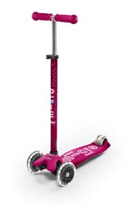 micro kickboard - maxi deluxe led - three wheeled, lean-to-steer swiss-designed micro scooter for kids with motion-activated light-up wheels for ages 5-12