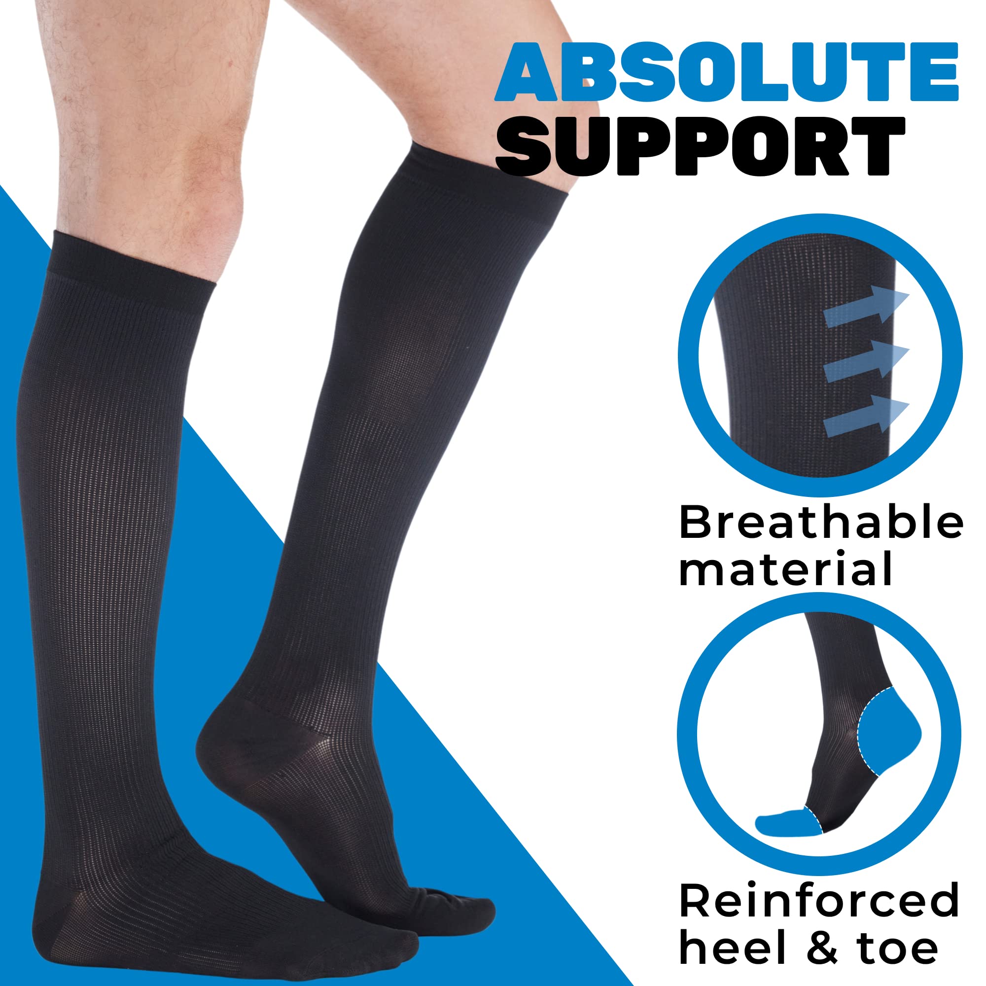 Made in USA - Wide Calf Compression Knee High for Women and Men 20-30mmHg - Plus Size Compression Socks for Swelling, Arthritis, Post Surgery, Blood Clots - Black, 3X-Large - A105BL6