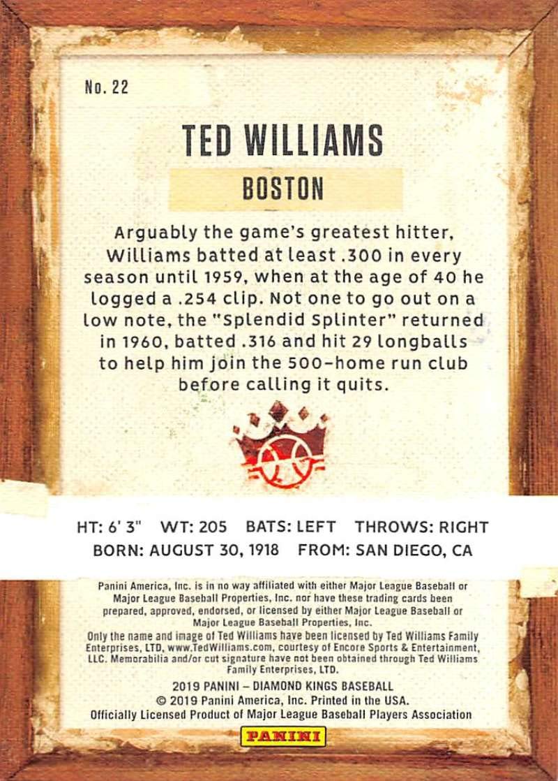 2019 Panini Diamond Kings #22 Ted Williams Boston Red Sox Baseball Card