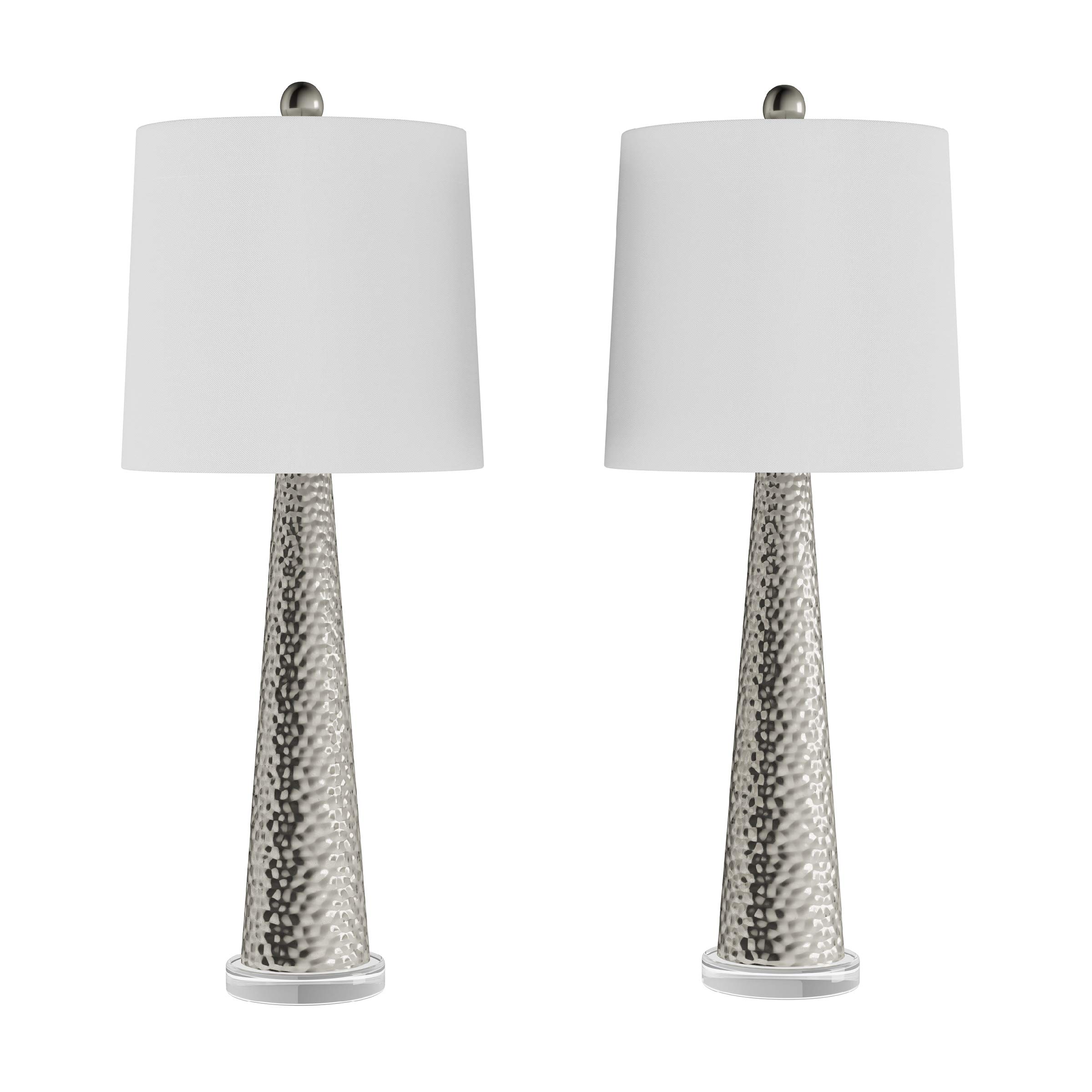 Lavish Home Table Lamps - Set of 2 Contemporary Hammered Glass Lights for Bedroom, Living Room, and Office with Energy-Efficient LED Bulbs (Silver)