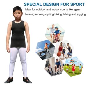 Youth Boys Girls Compression Tank Tops Athletic Sleeveless Shirt Undershirts Workout Base Layer Vest (3 Pack-White*3, 10)