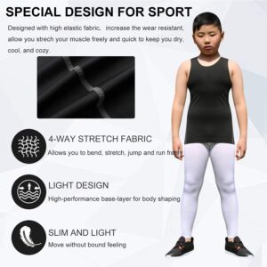 Youth Boys Girls Compression Tank Tops Athletic Sleeveless Shirt Undershirts Workout Base Layer Vest (3 Pack-White*3, 10)