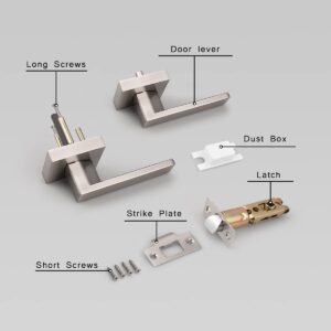 Gobrico 10 Pack Square Rosette Passage Door Handles,Interior Door Locks for Hall/Closet,Satin Nickel Finished