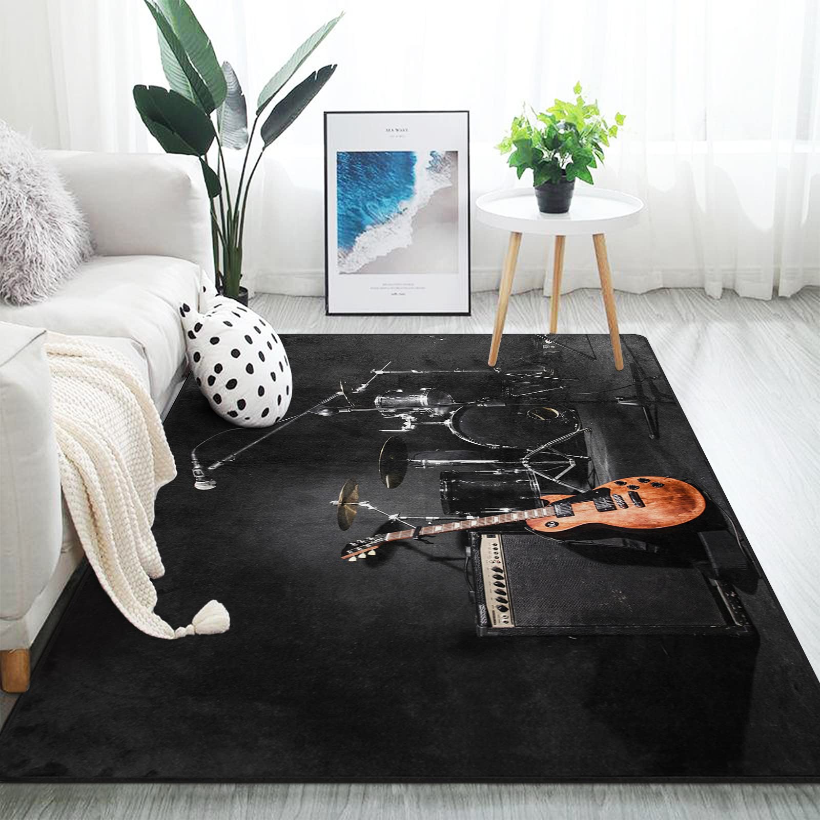 ALAZA Musical Instruments Guitar Black Area Rug Rugs for Living Room Bedroom 7' x 5'