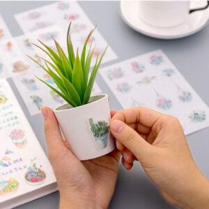 Plant Stickers 24 Sheets 520 Non-Repeating Green Cute Cactus Watercolor Plant Decorative Stickers for Stationery Stick Label DIY Diary Scrapbook Planner Album Journal Laptop Decoration