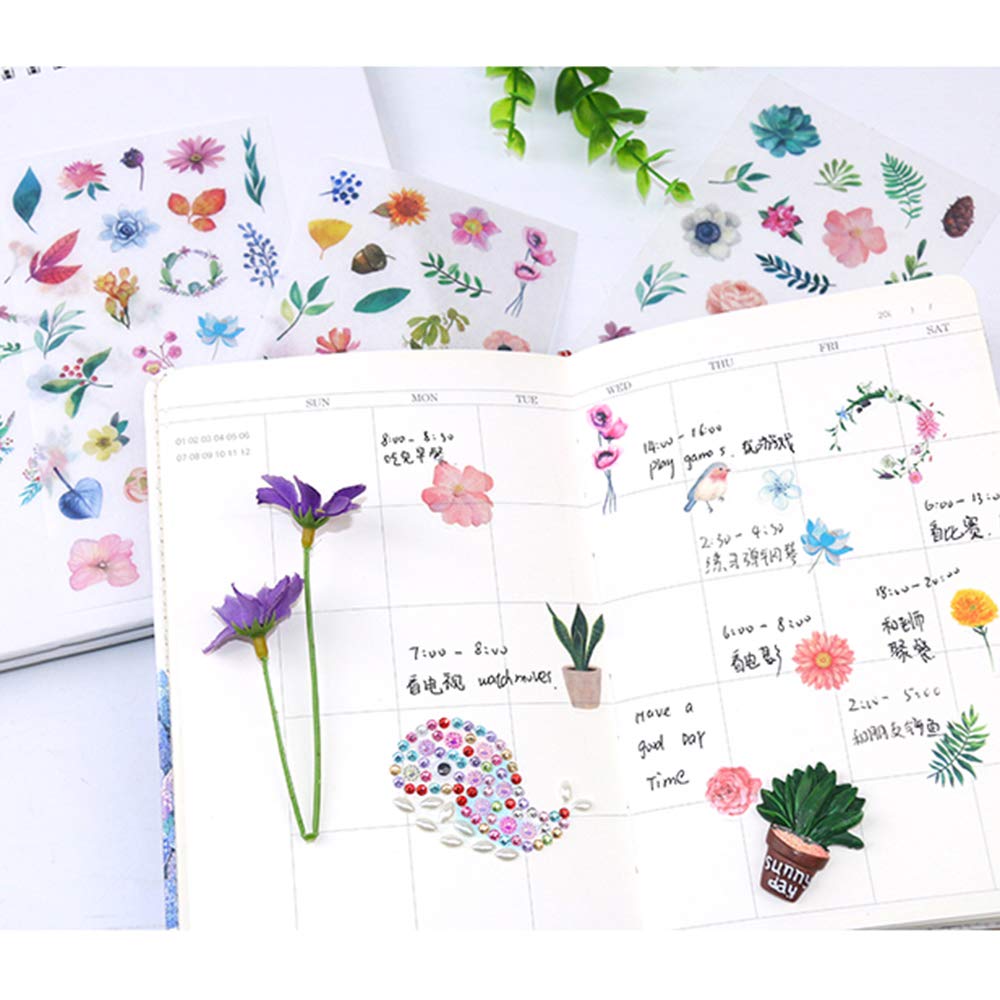 Plant Stickers 24 Sheets 520 Non-Repeating Green Cute Cactus Watercolor Plant Decorative Stickers for Stationery Stick Label DIY Diary Scrapbook Planner Album Journal Laptop Decoration