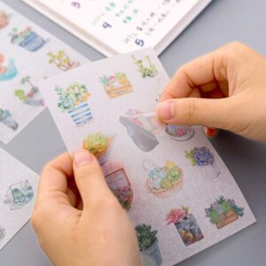 Plant Stickers 24 Sheets 520 Non-Repeating Green Cute Cactus Watercolor Plant Decorative Stickers for Stationery Stick Label DIY Diary Scrapbook Planner Album Journal Laptop Decoration
