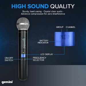 Gemini Sound Pro Dual Wireless Microphone System, Professional Handheld Long Range (150 Ft) Mic Set for DJ, Church, Karaoke, XLR Connector, 2 (UHF-6200M) Microfono