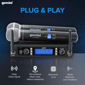 Gemini Sound Pro Dual Wireless Microphone System, Professional Handheld Long Range (150 Ft) Mic Set for DJ, Church, Karaoke, XLR Connector, 2 (UHF-6200M) Microfono