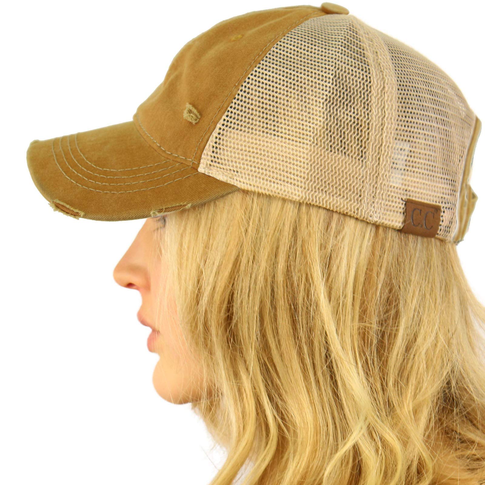 CC Everyday Distressed Trucker Mesh Summer Vented Baseball Sun Cap Hat Mustard