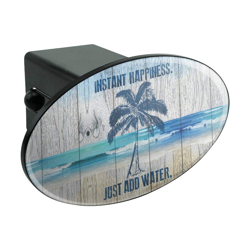 Instant Happiness Just Add Water Tropical Beach Oval Tow Trailer Hitch Cover Plug Insert