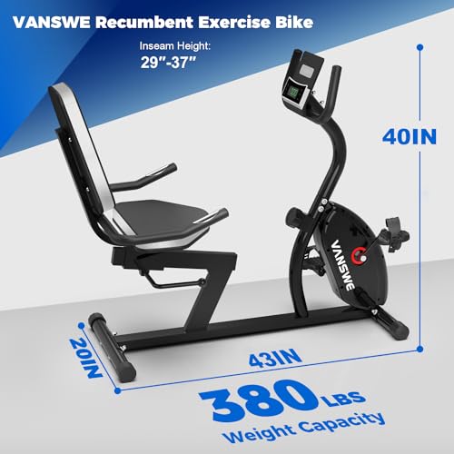 VANSWE Recumbent Exercise Bike for Adults Seniors - For Home Workout with 16 Levels Resistance, 380 lbs Weight Capacity, Bluetooth Connectivity and Pulse Sensor RB661 (Silver)