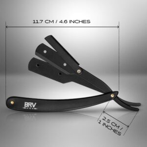 BRV MEN Professional Straight Edge Barber Razor w/ 100 Lord Platinum Single Edge Razor Blades | Straight Razors for Men | Barbershop Accessories | Mens Shaving Knife & Shavette - Black