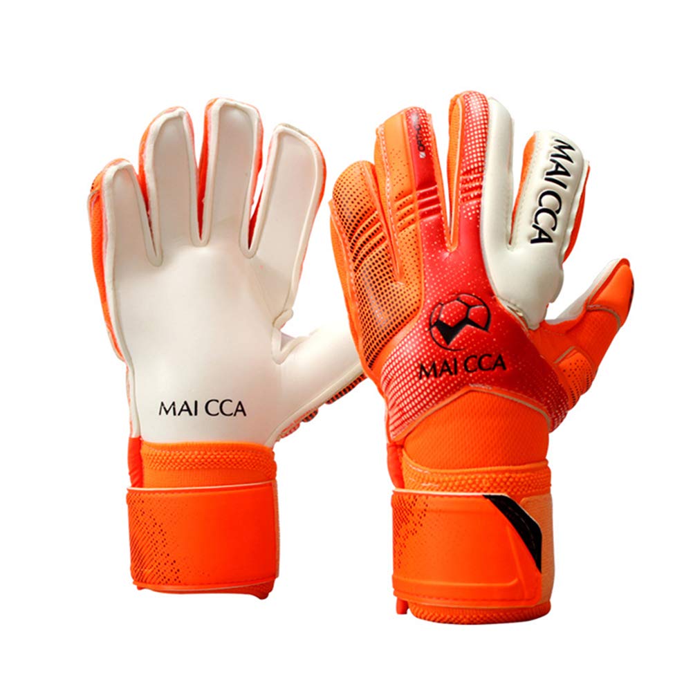 Haploon Youth Goalie Goalkeeper Gloves Kids Professional Goalkeeper Gloves,Soccer Football Training Goalkeeper Secure Gloves with Finger Protector-Carry Tote Included (Orange, 5#)