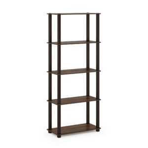 furinno turn-n-tube 5-tier multipurpose shelf / display rack / storage shelf / bookshelf, square tubes, walnut/brown