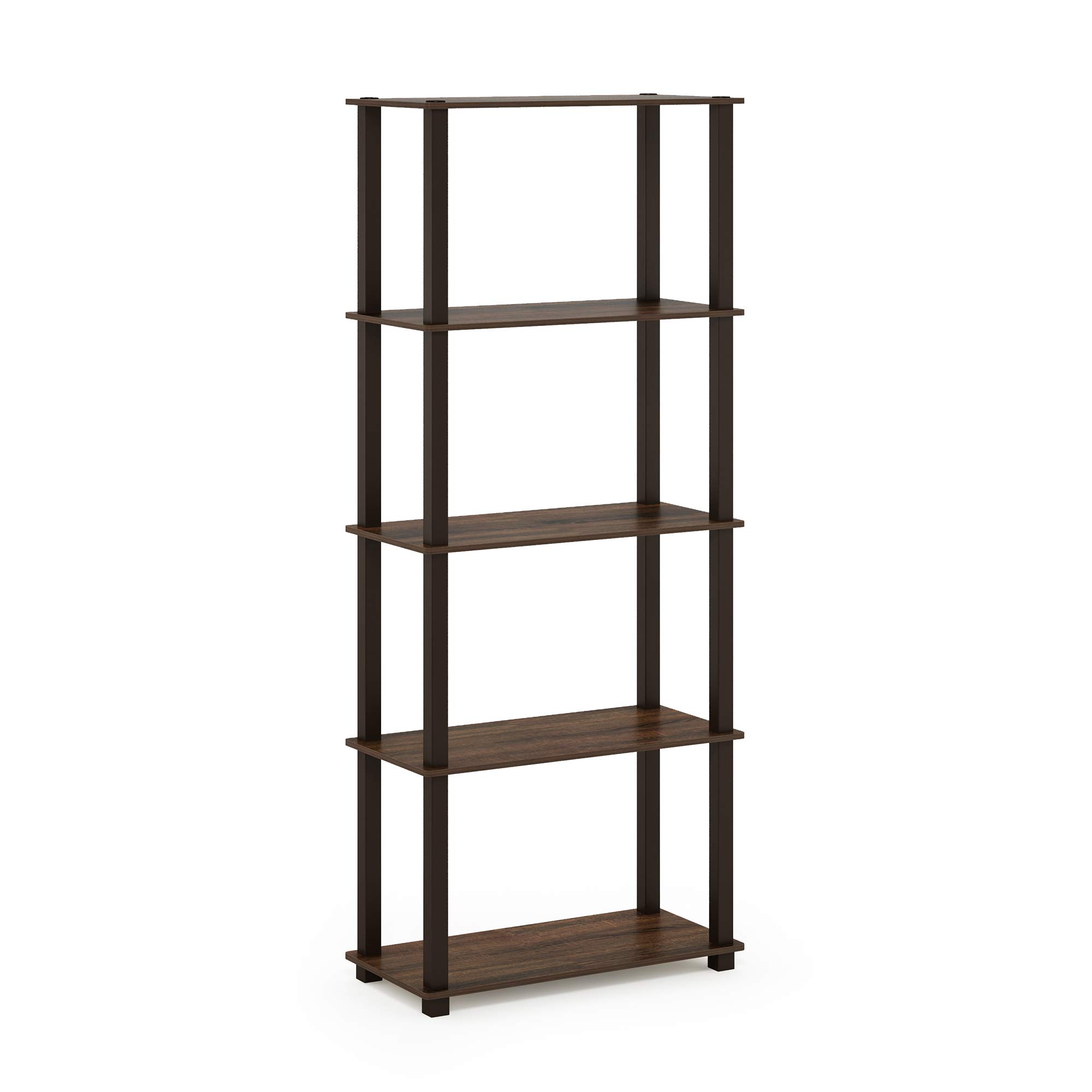 Furinno Turn-N-Tube 5-Tier Multipurpose Shelf / Display Rack / Storage Shelf / Bookshelf, Square Tubes, Walnut/Brown