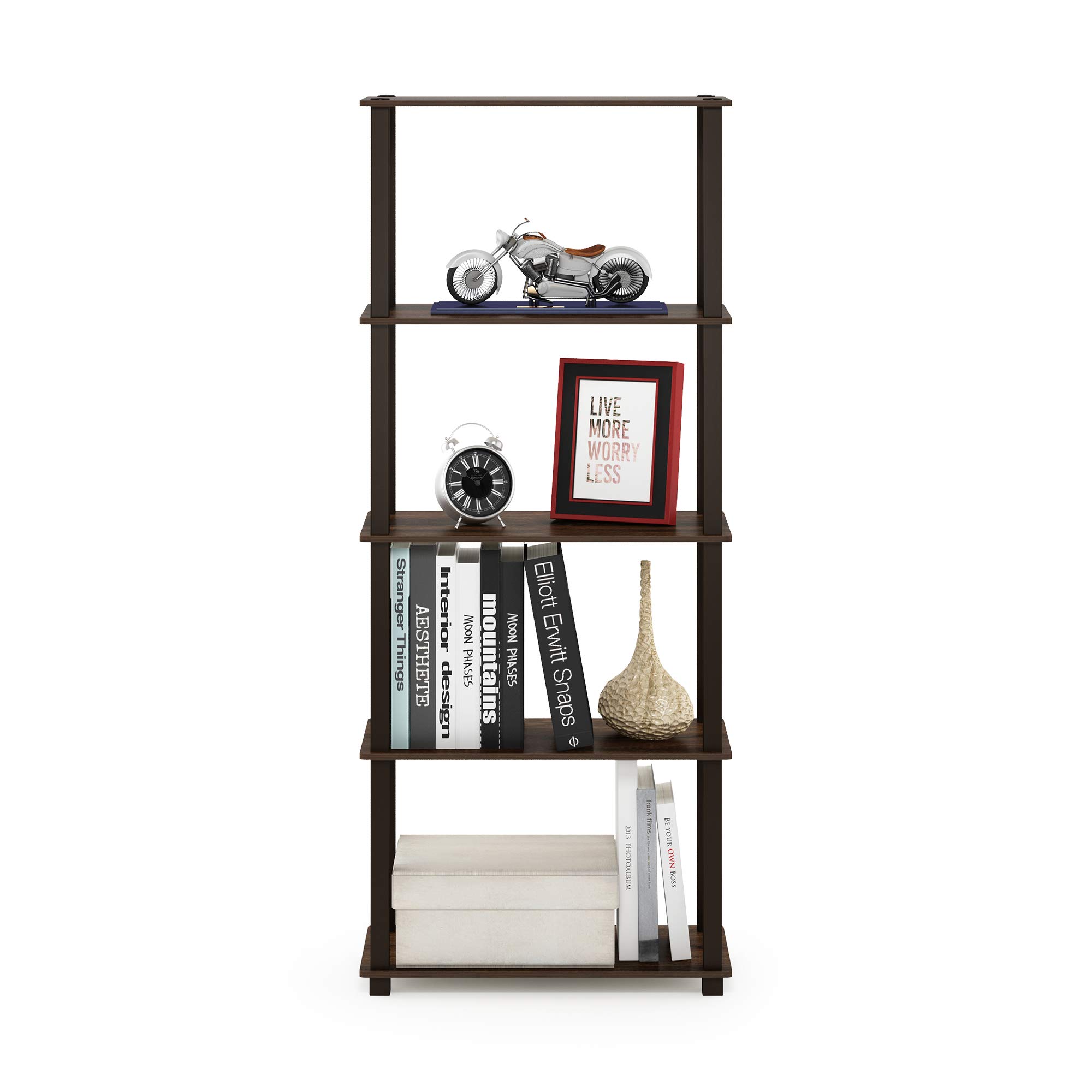 Furinno Turn-N-Tube 5-Tier Multipurpose Shelf / Display Rack / Storage Shelf / Bookshelf, Square Tubes, Walnut/Brown