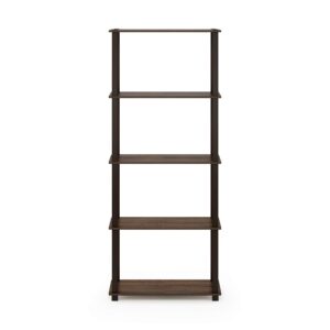 Furinno Turn-N-Tube 5-Tier Multipurpose Shelf / Display Rack / Storage Shelf / Bookshelf, Square Tubes, Walnut/Brown