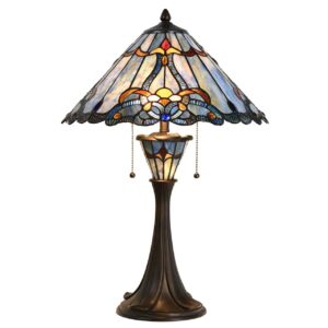 bieye l10684 baroque tiffany style stained glass table lamp with 16 inch wide blue shade double lit for bedside living room bedroom, 24.5 inch tall