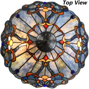 Bieye L10684 Baroque Tiffany Style Stained Glass Table Lamp with 16 inch Wide Blue Shade Double Lit for Bedside Living Room Bedroom, 24.5 inch Tall