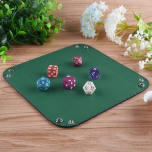 SIQUK 6 Pieces Dice Tray PU Leather Folding Dice Rolling Trays Square Holder for Dice Games, 6 Dark Colors