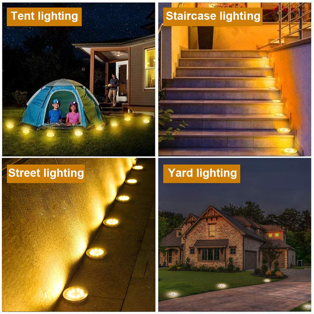 ZGWJ Solar Ground Lights, 8 LED Garden Lights Disk Outdoor Waterproof Landscape for Yard Walkway Patio Lawn Driveway Decoration (8 Pack Warm White)