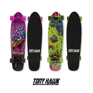 Tony Hawk 31" Complete Cruiser Skateboard, 9-ply Maple Deck Skateboard for Cruising, Carving, Tricks and Downhill, Pink Hawk