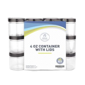 healthy packers 4oz plastic jars with lids - small clear jars with lids - lotion containers with lids | 4 oz plastic mason jars with lids | cream and cosmetic jars (12 pack) (black)