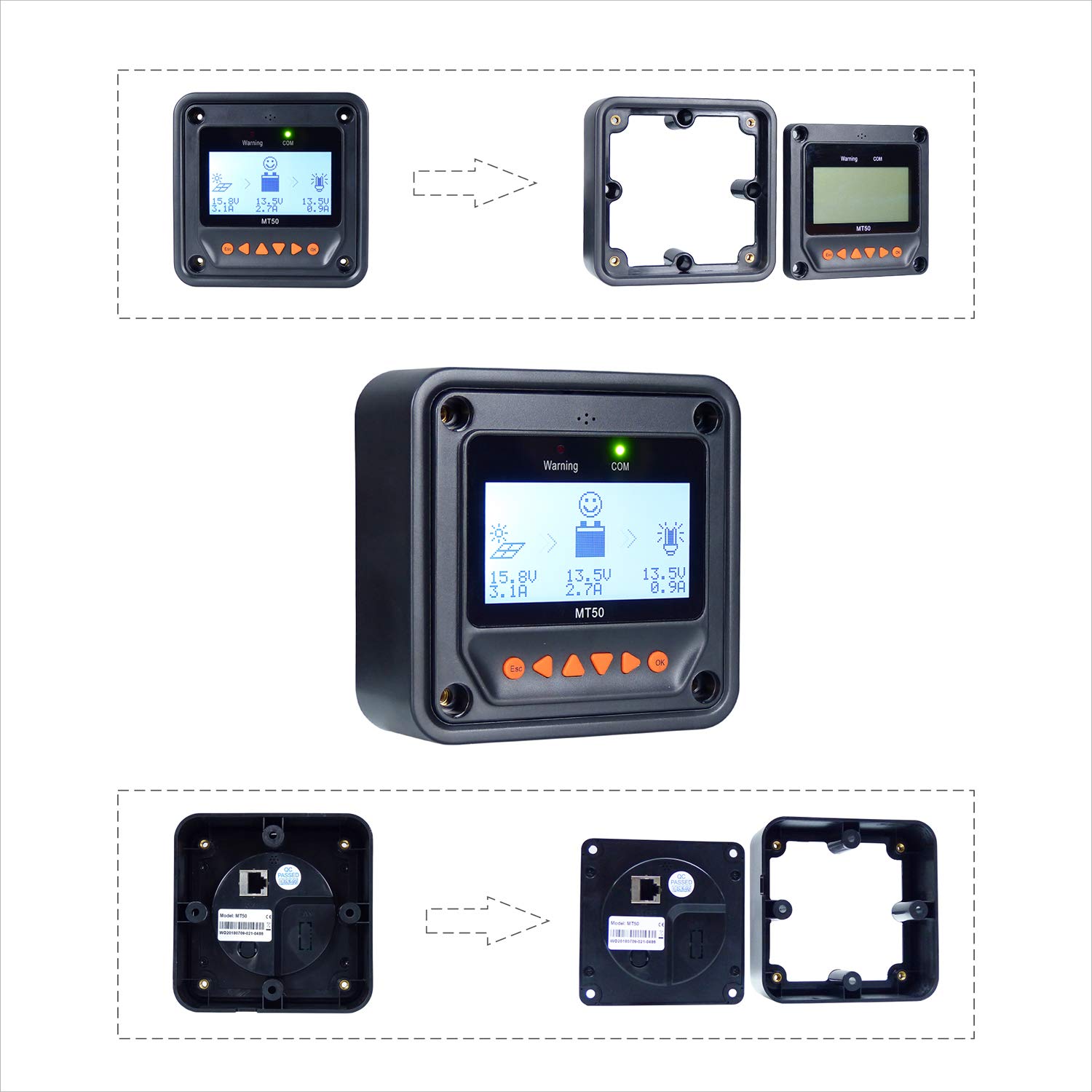 EPEVER MT50 Remote Meter Only Suitable Brand Tracer-an/BN Series and Triron-N, Xtra, LS-B, VS-BN, eTracer, iTracer, Tracer-BPL Monitor and Set Parameter of Solar Charge Controller