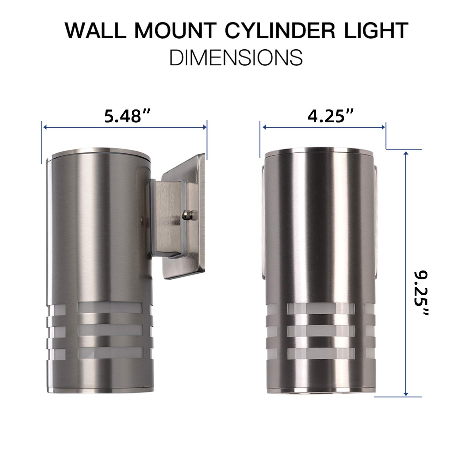 Outdoor Wall Sconce,Cylinder Wall Light with Stainless Steel 304 and Toughened Glass,Waterproof Up Down Light for Garden Patio Bedroom Living Room (Silver, 8.7" Height,No Bulbs)