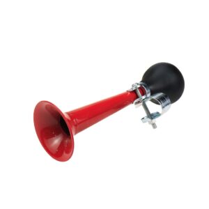 modengzhe bike bugle horn retro clown horn metal air horn with squeeze bulb for bicycle golf cart, red