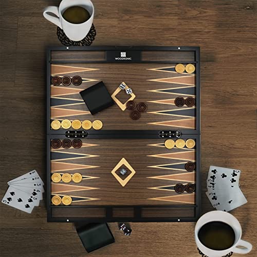 Woodronic 15" Wooden Backgammon Set for Adults, Folding Classic Board Game, Best Strategy Game and Smart Game of Tactics, Walnut Mahogany Case