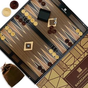 Woodronic 15" Wooden Backgammon Set for Adults, Folding Classic Board Game, Best Strategy Game and Smart Game of Tactics, Walnut Mahogany Case