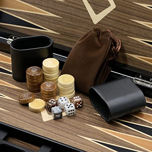 Woodronic 15" Wooden Backgammon Set for Adults, Folding Classic Board Game, Best Strategy Game and Smart Game of Tactics, Walnut Mahogany Case