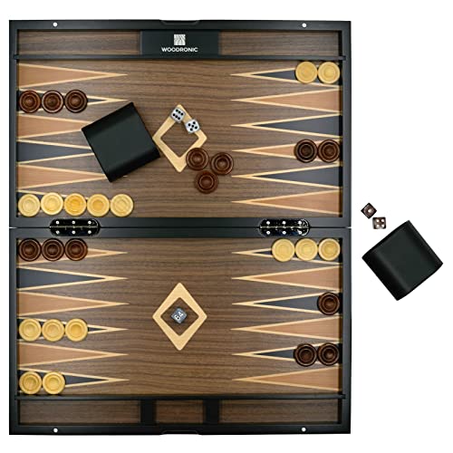 Woodronic 15" Wooden Backgammon Set for Adults, Folding Classic Board Game, Best Strategy Game and Smart Game of Tactics, Walnut Mahogany Case