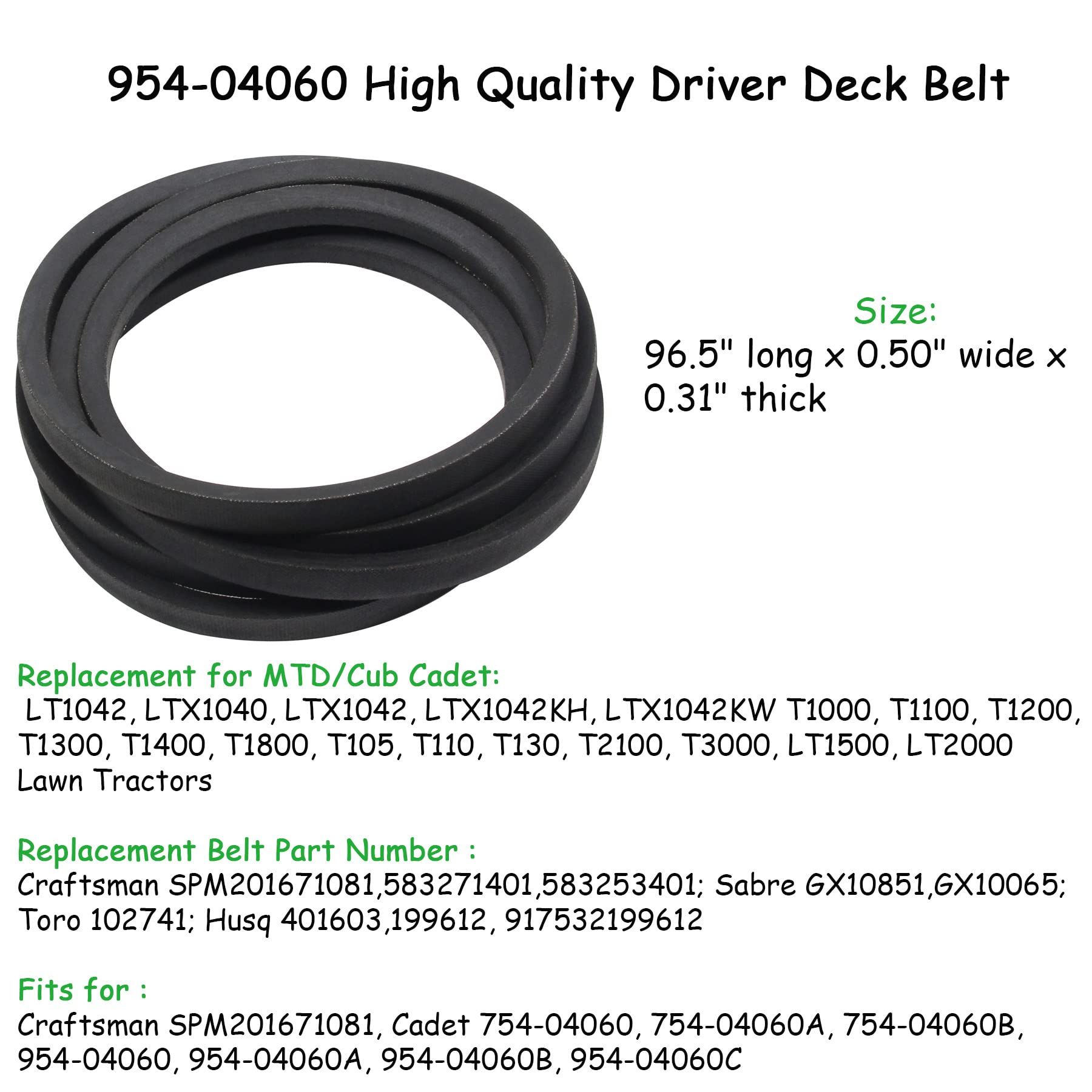 HAKATOP 954-04060 Lawn Mower 42”Driver Deck Belt for Troy Bilt MTD Cub Cadet 754-04060 754-04060B 754-04060A 954-04060A（1/2 x 96in）