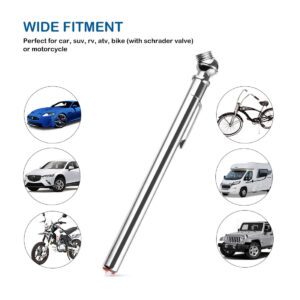 CZC AUTO Pencil Tire Pressure Gauge, Mechanical Air Gage, Stainless Stem Single Chuck with Pocket Clip Tyre Checker for Motorcycle Bike Car RV SUV ATV, 5-50PSI 30-350KPa (Silver, 1 Pack)