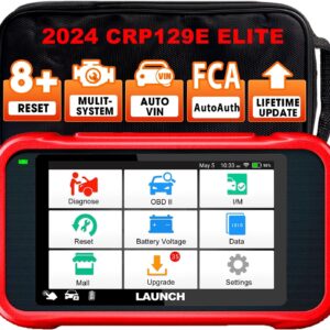 LAUNCH CRP129E OBD2 Scanner, 2024 Elite Ver 4 Systems Diagnostic Scanner with 8 Resets, Oil, EPB, SAS, Throttle, D.P. F Reset, ABS Bleeding, Injector Coding, FCA AutoAuth, Auto VIN, 5 Year Backup