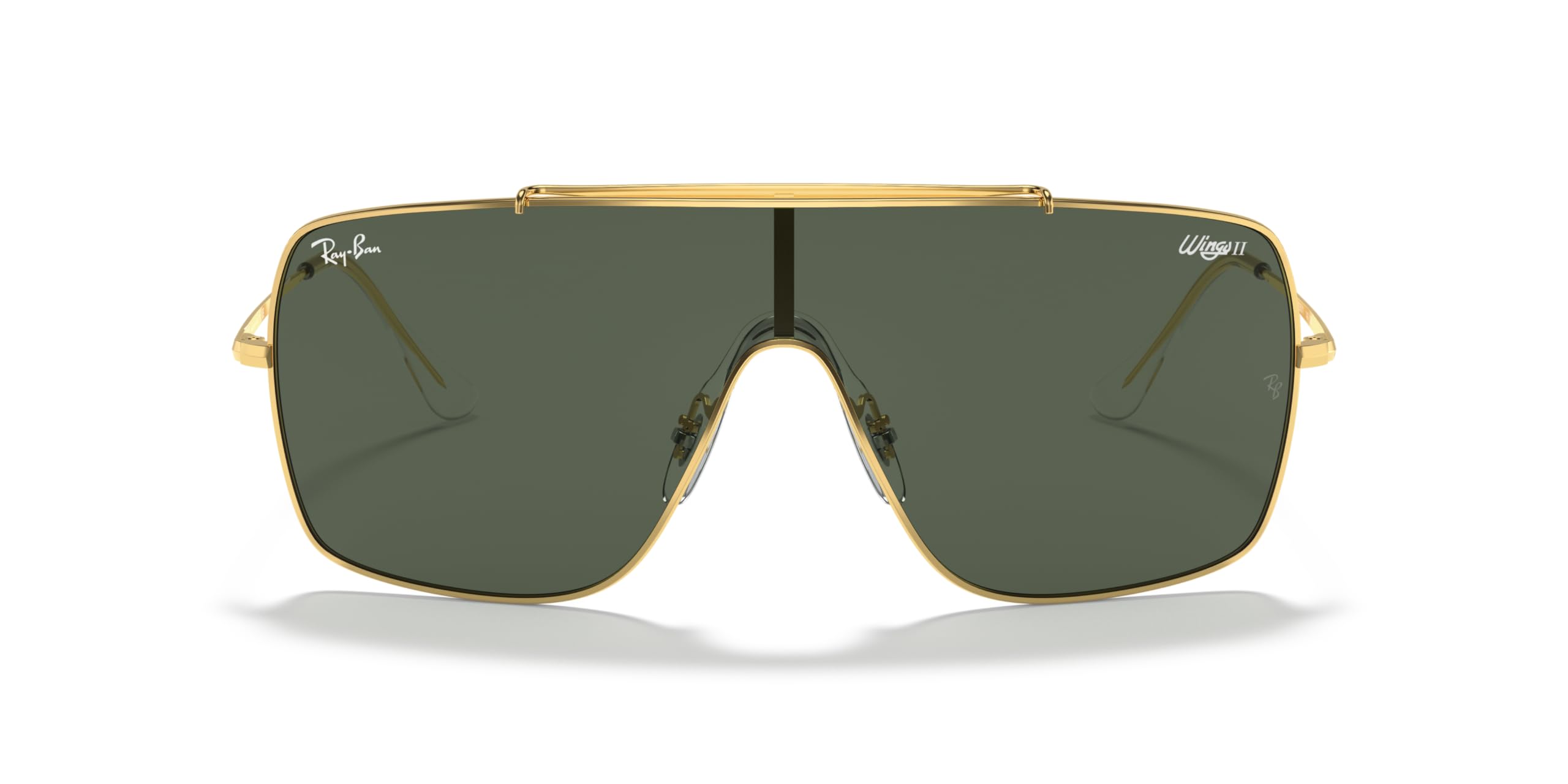 Ray-Ban RB3697 Wings II Square Sunglasses, Gold/Dark Green, 35 mm + 1