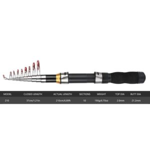 Alomejor Fishing Rod Portable Small Short Sea Pole Mini Sea Fishing Tools Telescopic Fishing Rod for Travel Seawater Freshwater Bass Trout Fishing(2.1m)