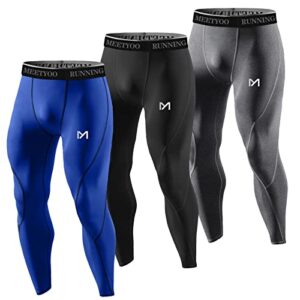 meetyoo mens for men, cool dry sports workout running tights leggings compression pants, 3pcs-c, large us