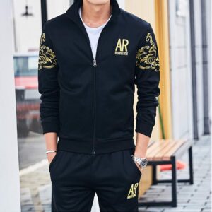 AOTORR Men's Casual Sweat Suit Set Full Zip Tracksuit Jogging Running Sportswear Black XL