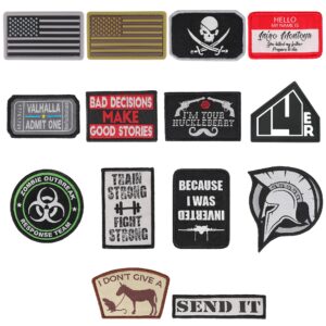 14er Tactical Morale Patches | Embroidered Military Patches Hook & Loop Funny Tactical Patches for Backpacks, Hats, Vest | Airsoft Patches for Jackets, Backpack Patches | Morale Patch Bundle (14-pack)