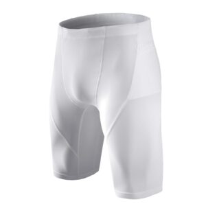 beroy mens compression shorts training athletics workout tight sports base layer with one pocket for phone(white,m)