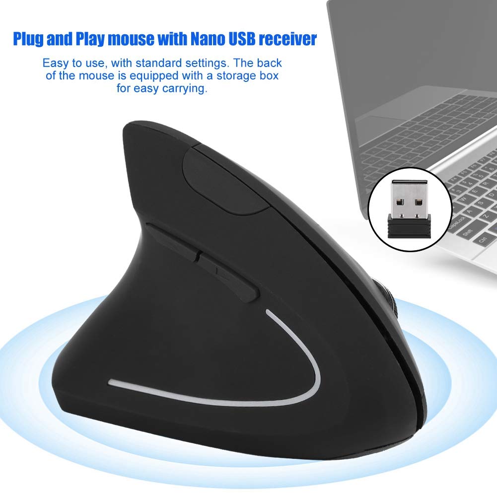 2.4GHz Wireless Mouse,Ergonomic Left Handed Vertical Mouse,6 Keys Optical Mouse with Nano USB Receiver,800/1200/1600 Adjustable DPIs,for Laptop PC Computer/for Windows/for Linux