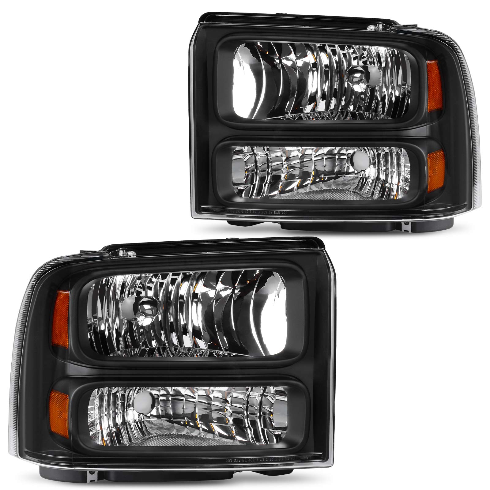 DWVO Headlights Assembly Compatible with 2005-2007 Ford F250 F350 F450 F550 Super Duty/05 Ford Excursion Black Housing Clear Lens