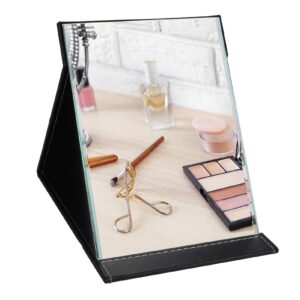 zbeivan 10x7 inches portable folding makeup mirror with cosmetic desktop standing for travel, vanity table, room decor, beauty gifts, black