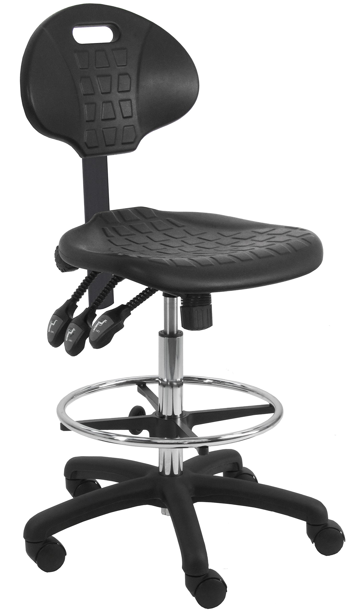 BenchPro Deluxe Chrome & Firm Polyurethane Foam Chair with 18” Adjustable Footring, 3 Lever Control, 21"-31" Height Adjustment and 450 lbs Capacity.