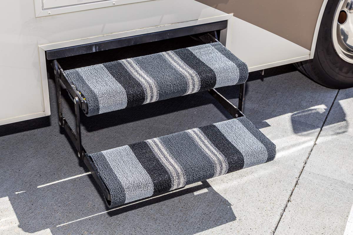 ShadePro RV Step Cover - Single (Black) - Adjustable Wrap Around Stair Rug Covers for RVs, Campers, and Trailers - 24 Inches - Trim to The Perfect Size - Fits Straight or Curved RV Steps